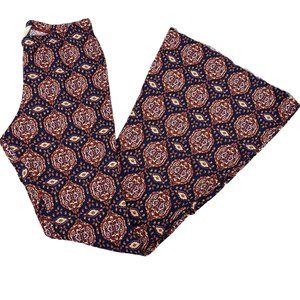 Three Bird Nest Cher Printed Flare Stretch Pant Raw Edge Blue Red MEDIUM
